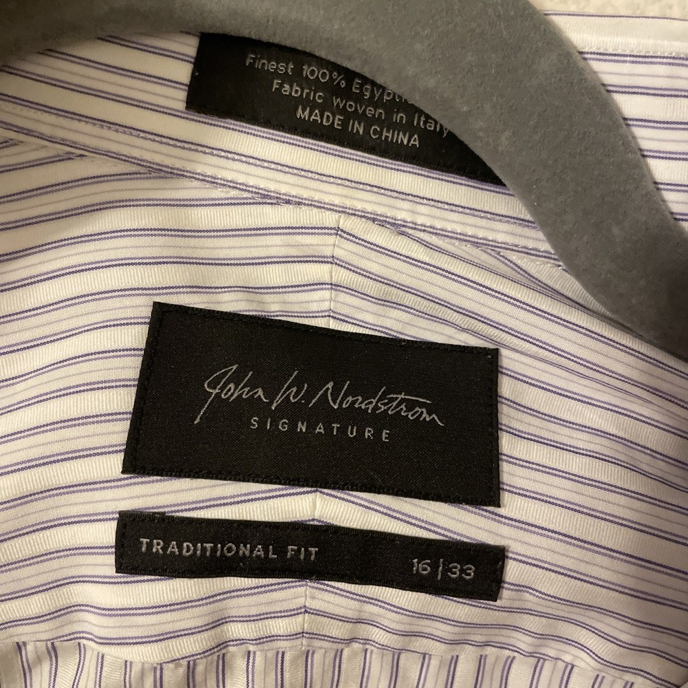 John W Nordstrom Mens Purple Stripe Dress Shirt 16/ 33 Cotton